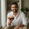 Lifestyle photo of Indian man enjoying a bowl of Himalayan Salt & Black Pepper Makhana