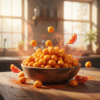 Studio packshot of Tangy Tomato Makhana with zesty red-orange background