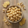 Top view of ginger flavoured makhana in a bowl, highlighting its natural colour and gentle spice coating