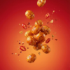 Floating Thai sweet chilli makhana showing its crunchy texture and sweet-spicy coating against a soft background