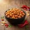 A bowl of Thai sweet chilli flavoured makhana coated with a glossy, mildly spicy seasoning, styled for a bold and appetizing look