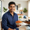 person enjoying Thai sweet chilli makhana as a flavourful and slightly spicy snack indoors