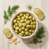 Top view of dill pickle flavoured makhana in a bowl, highlighting its fresh seasoning and crunchy texture