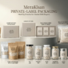 Premium private-label makhana packaging options by MeraKisan, showcasing matte zipper pouches, kraft pouches, PET and glass jars, metal tins, luxury gift boxes, bulk poly bags, and export-ready cartons for global B2B and private label buyers.